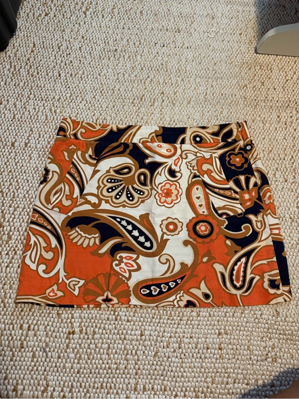 J. Crew Abstract Paisley Mini Skirt in Orange and Navy